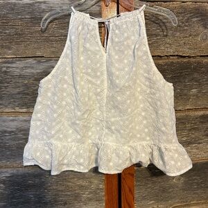 Caution To The Wind White Eyelet Ruffle Blouse Peplum Tie Back Size L